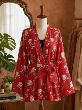 Guess Red Floral Women's Kimono Top